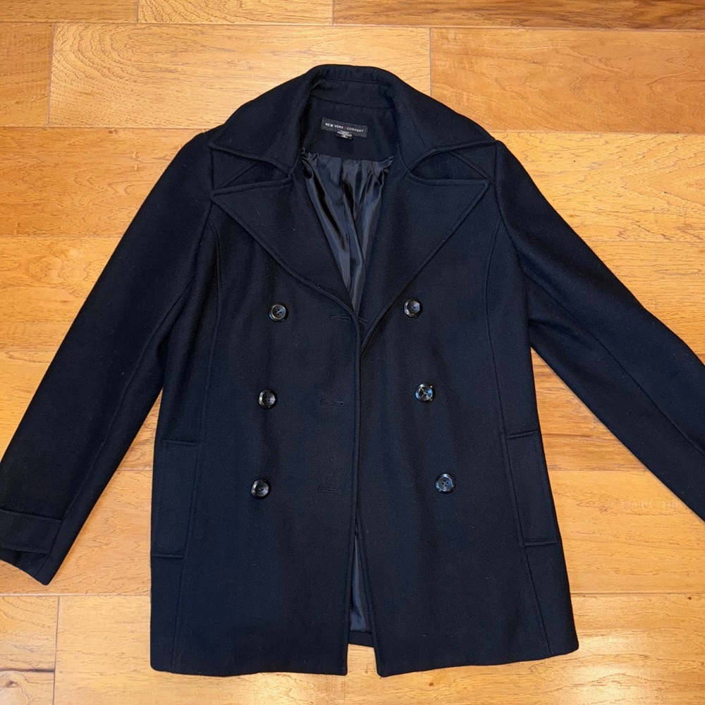 Black Wool Peacoat | Double-Breasted Classic Coat